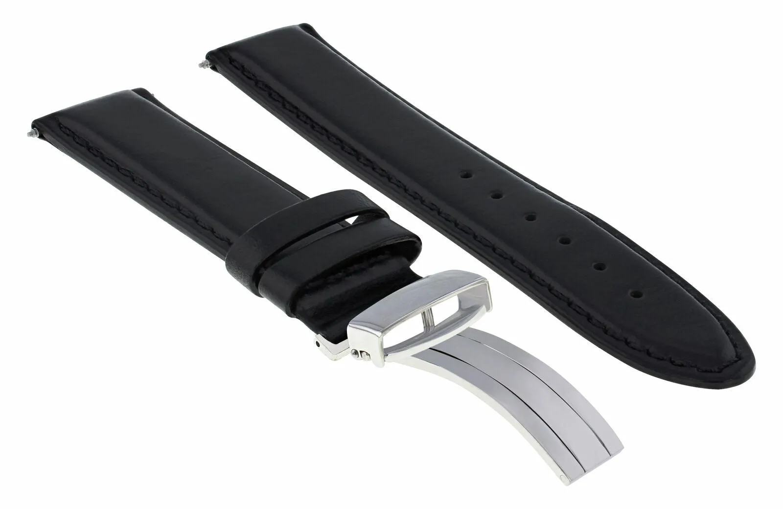 18MM LEATHER WATCH STRAP SMOOTH BAND DEPLOY CLASP FOR OMEGA SEAMASTER BLACK #8