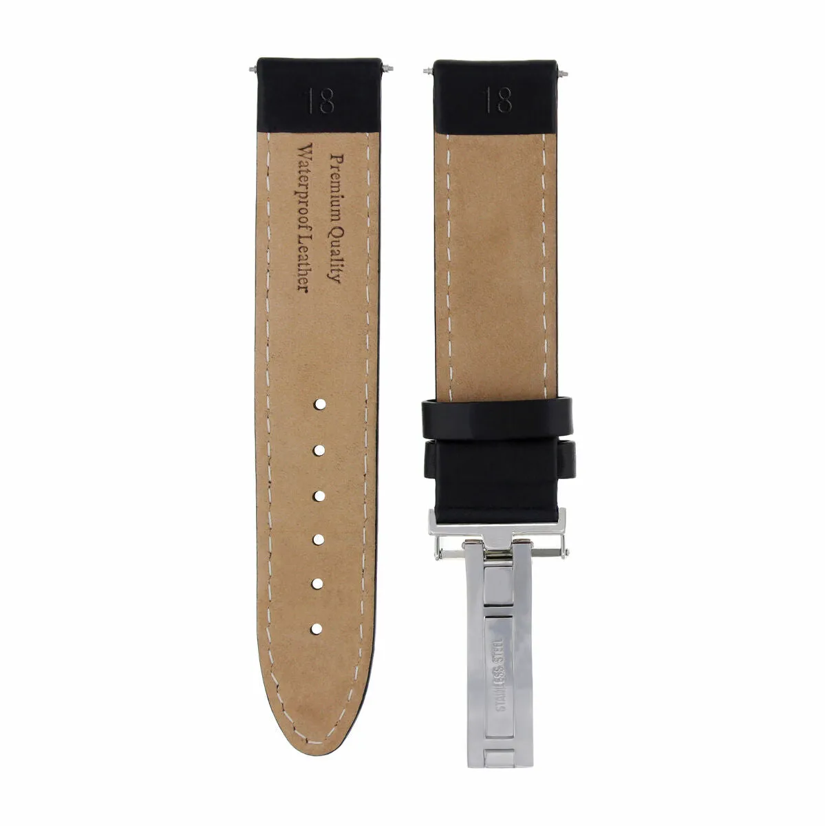 18MM LEATHER WATCH STRAP SMOOTH BAND DEPLOY CLASP FOR OMEGA SEAMASTER BLACK #8
