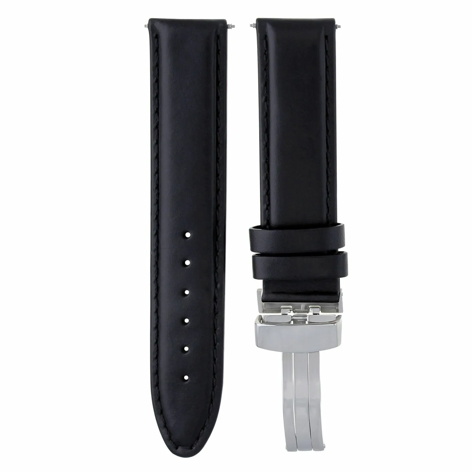 18MM LEATHER WATCH STRAP SMOOTH BAND DEPLOY CLASP FOR OMEGA SEAMASTER BLACK #8