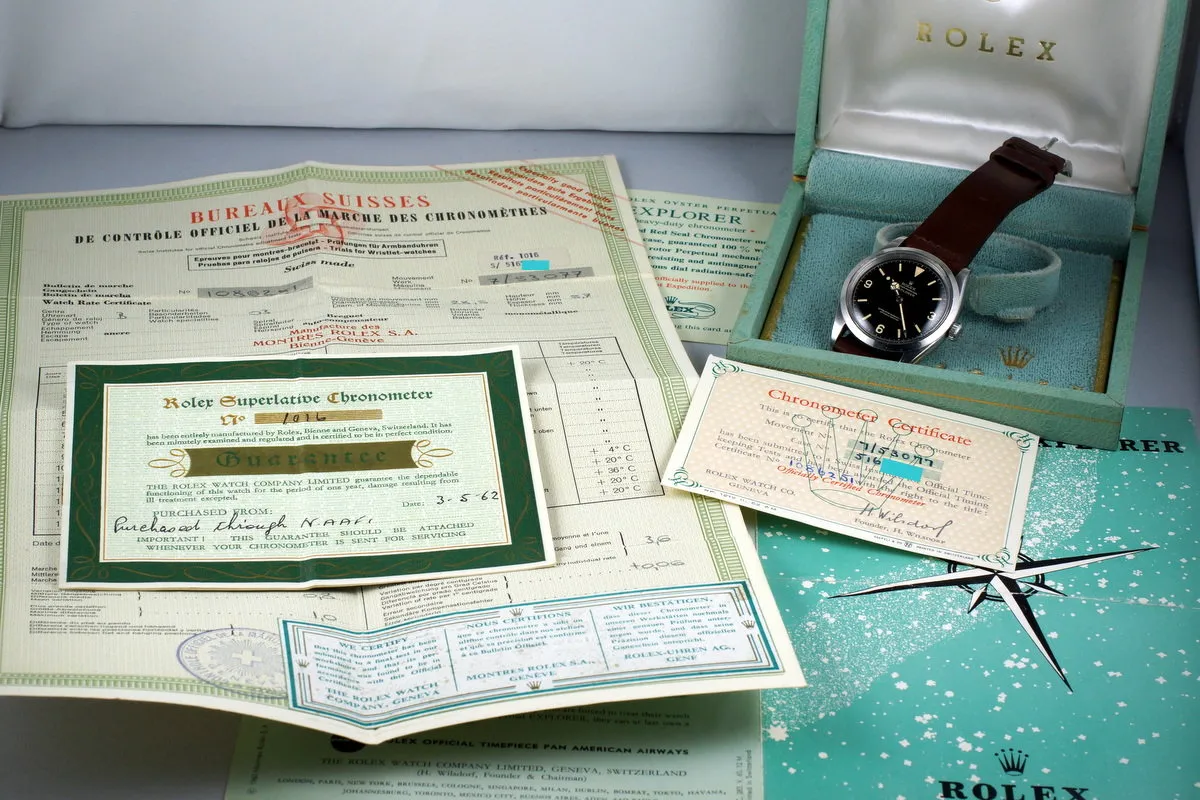 1960 Rolex Explorer 1 1016 Gilt Chapter Ring Dial with Box and Papers