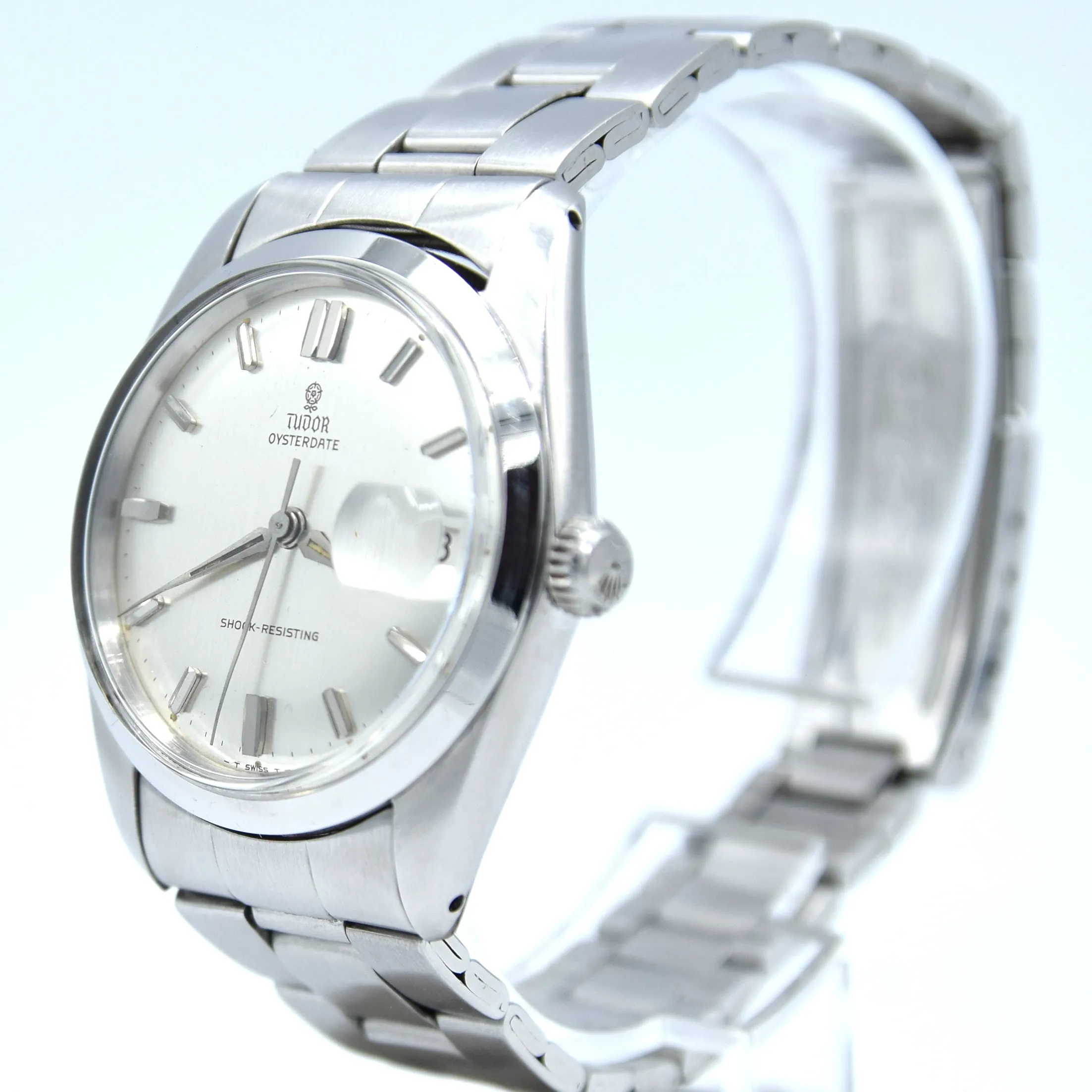 1965 Tudor Oysterdate Manual Wind Wristwatch Model 7962 with Silvered Dial on Bracelet
