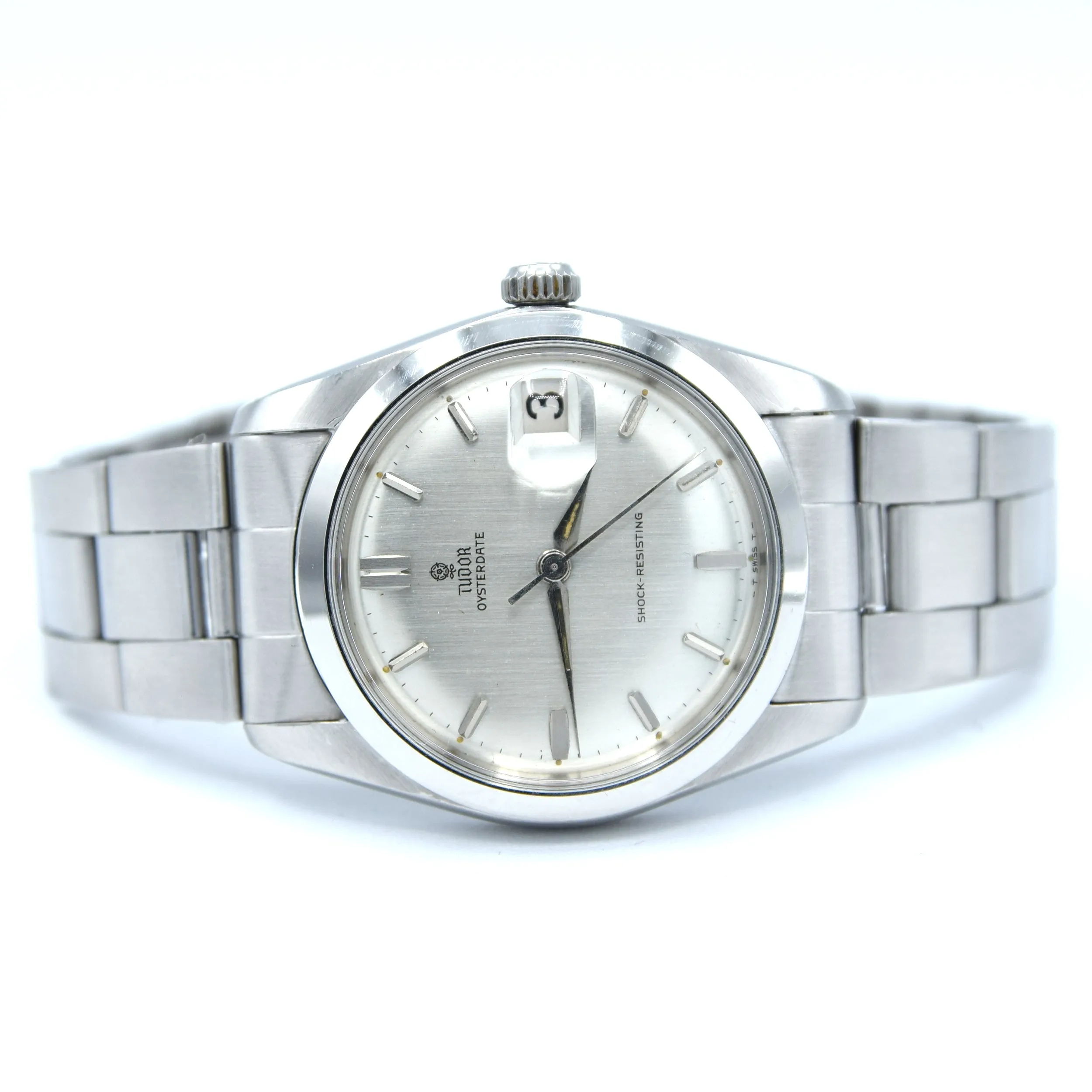 1965 Tudor Oysterdate Manual Wind Wristwatch Model 7962 with Silvered Dial on Bracelet