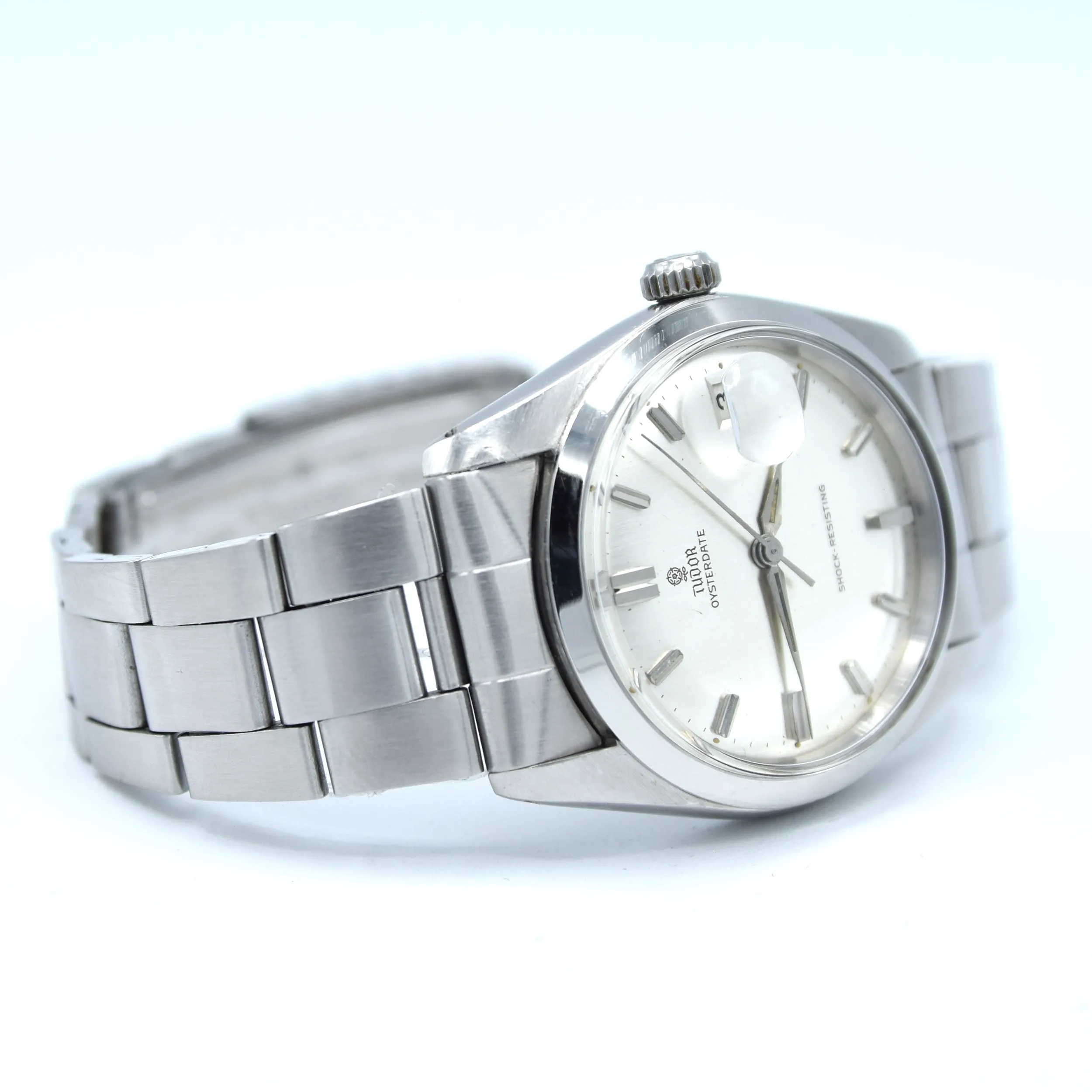 1965 Tudor Oysterdate Manual Wind Wristwatch Model 7962 with Silvered Dial on Bracelet