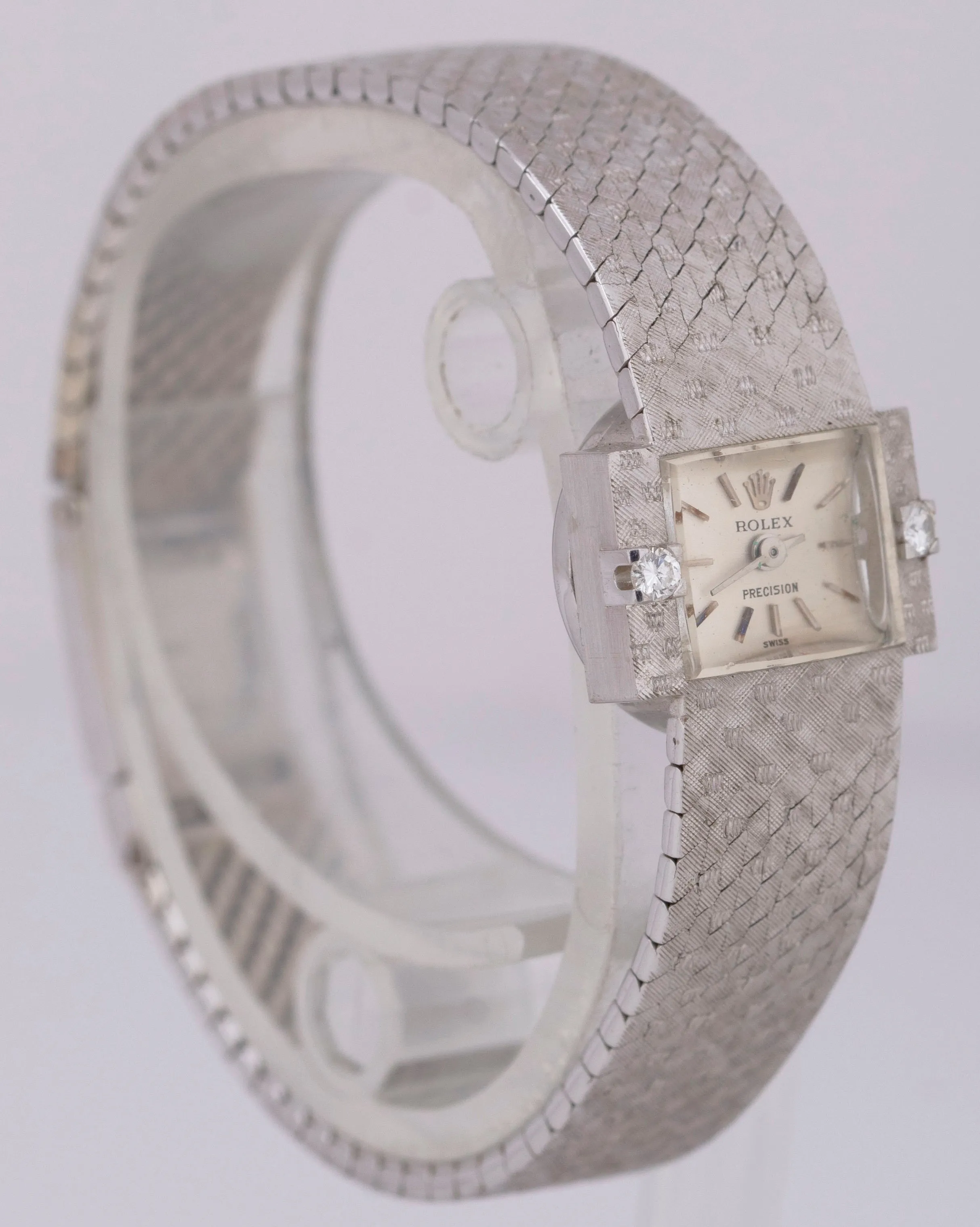 1970 Ladies Rolex Precision Cocktail 18K White Gold 16mm Diamond Watch 3170
