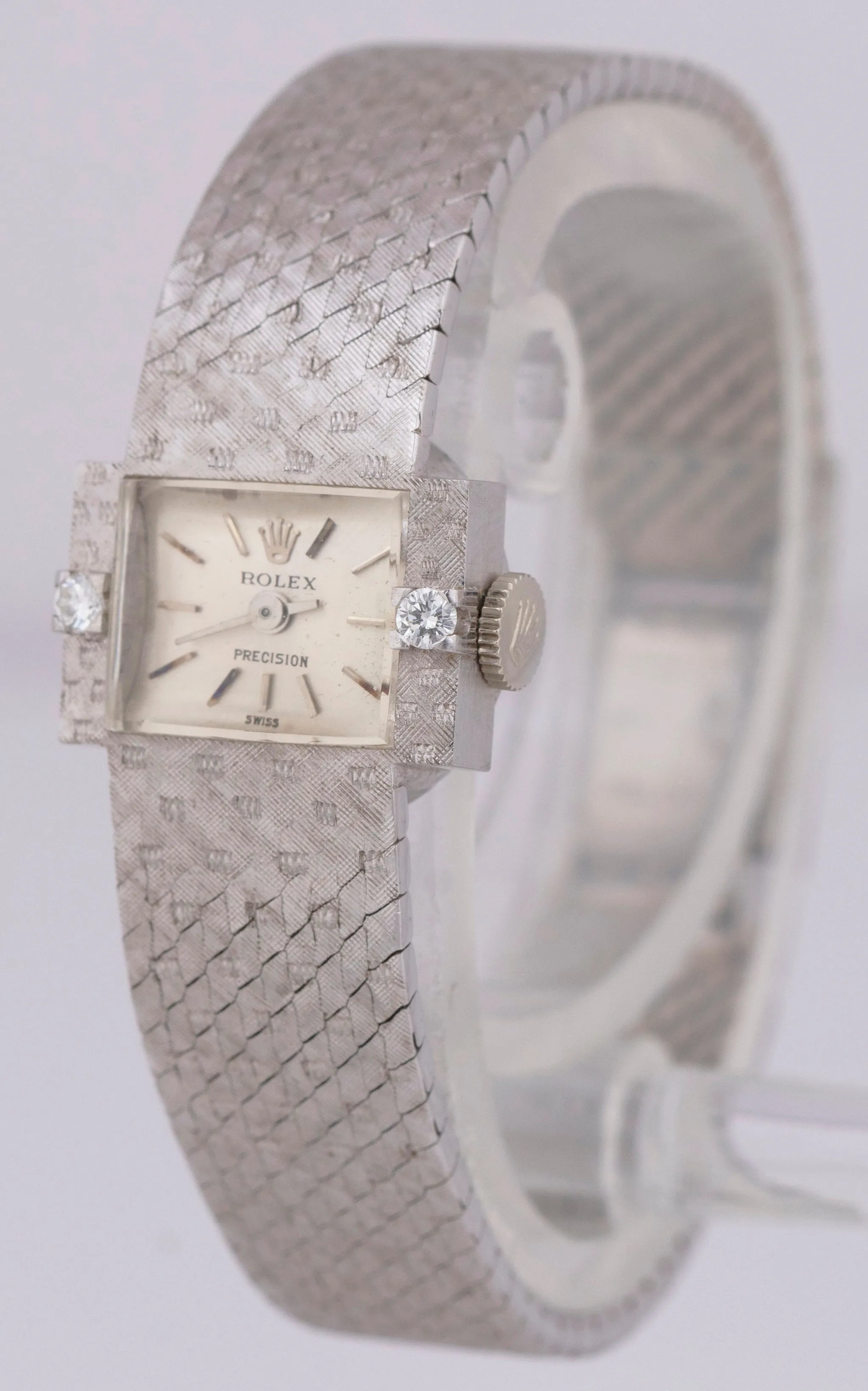 1970 Ladies Rolex Precision Cocktail 18K White Gold 16mm Diamond Watch 3170