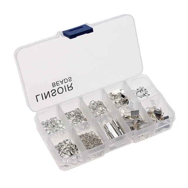 1Box 4 Colors Crimp End Clasps Lobster Clasps Jump Rings Extender Chains Ending Droplets for Necklace Jewelry Making Materials