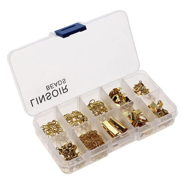 1Box 4 Colors Crimp End Clasps Lobster Clasps Jump Rings Extender Chains Ending Droplets for Necklace Jewelry Making Materials
