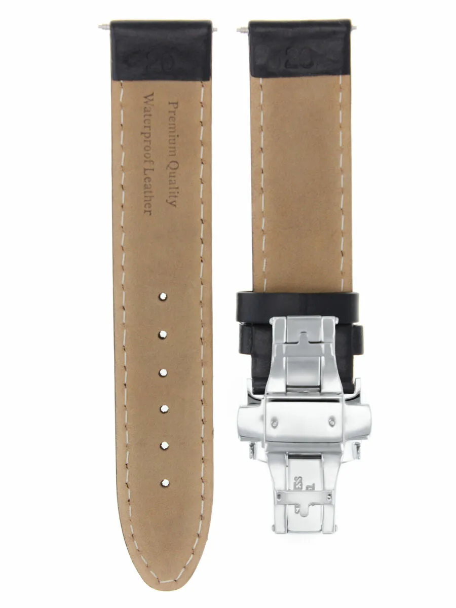 20MM LEATHER WATCH STRAP FOR CASIO MDV-106-1AV 200m SMOOTH BAND   CLASP WS BLACK