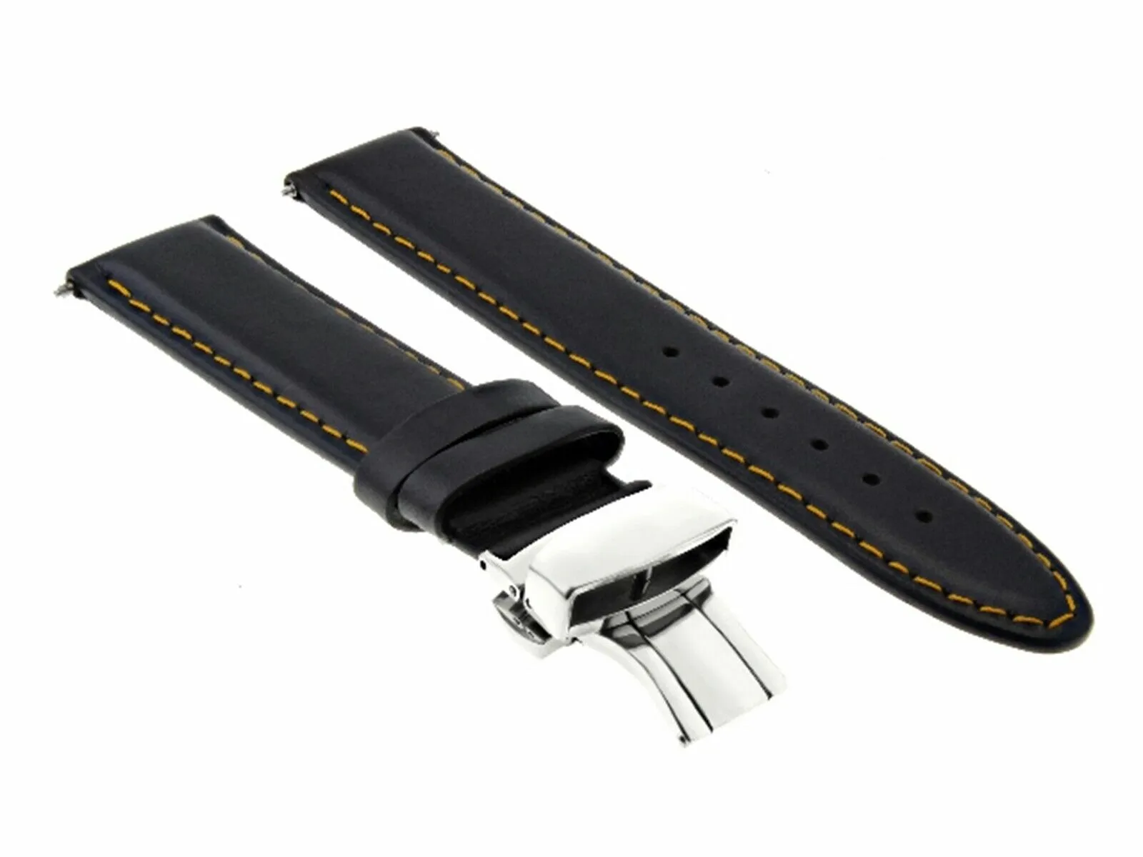 20MM SMOOTH LEATHER WATCH BAND STRAP DEPLOYMENT CLASP FOR AUDEMARS PIGUET BLACK