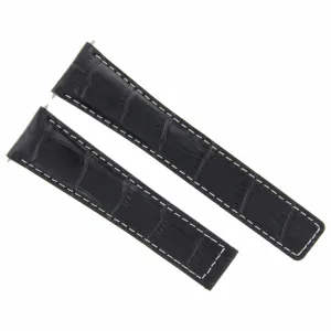 22/18MM LEATHER STRAP BAND FOR 22MM BREITLING BENTLEY DEPLOYMENT CLASP BLACK WS