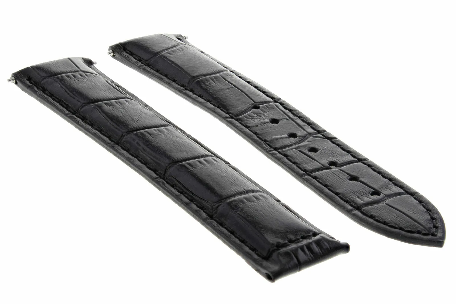 22MM GENUINE LEATHER WATCH STRAP BAND DEPLOYMENT CLASP FOR ZENITH WATCH BLACK
