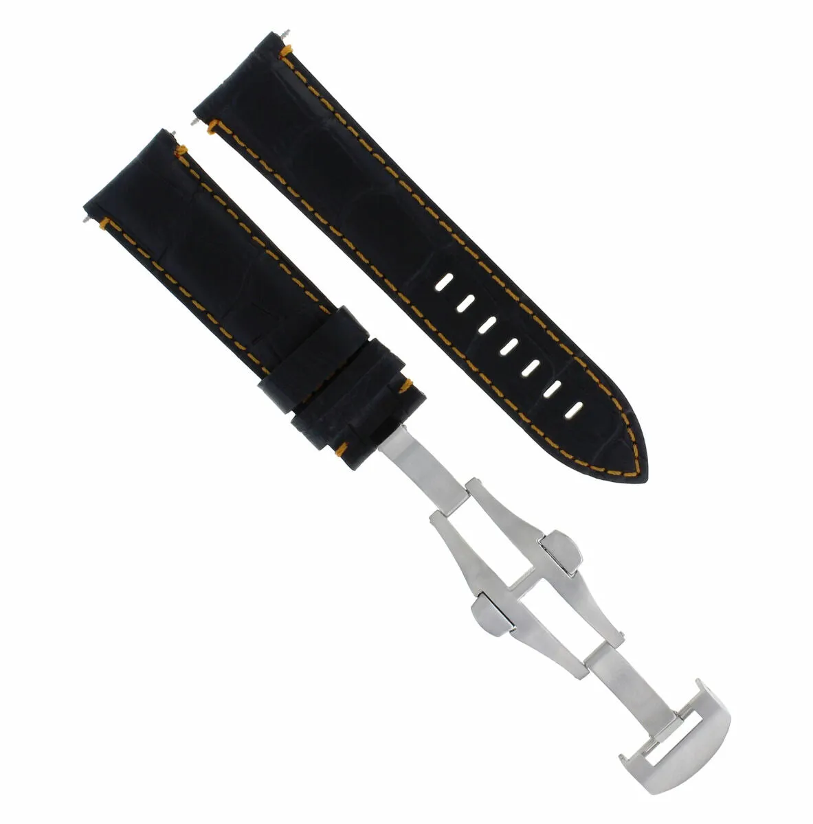 22MM LEATHER BAND WATCH STRAP FOR 46MM BREITLING NAVITIMER A24322 GMT BLACK OS