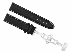 22MM LEATHER STRAP BAND SMOOTH FOR ZENO MAGELLANO DEPLOYMENT CLASP BLACK WS