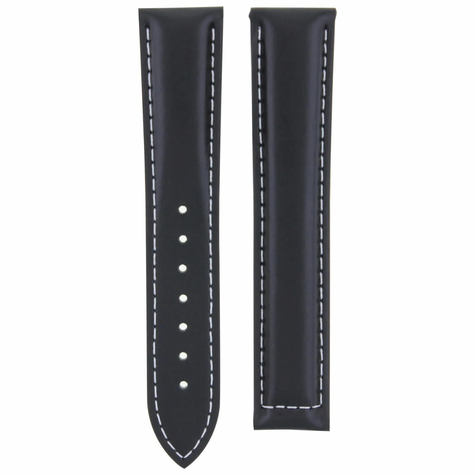 22MM LEATHER STRAP SMOOTH BAND DEPLOYMENT CLASP BUCKLE FOR ZENITH WATCH BLACK WS