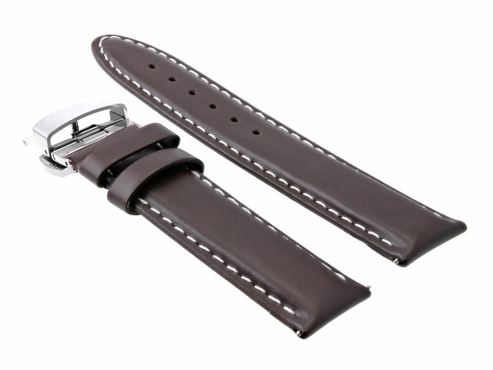 22MM LEATHER STRAP SMOOTH BAND FOR KENNETH COLE WATCH   DEPLOYMENT CLASP D/BROWN