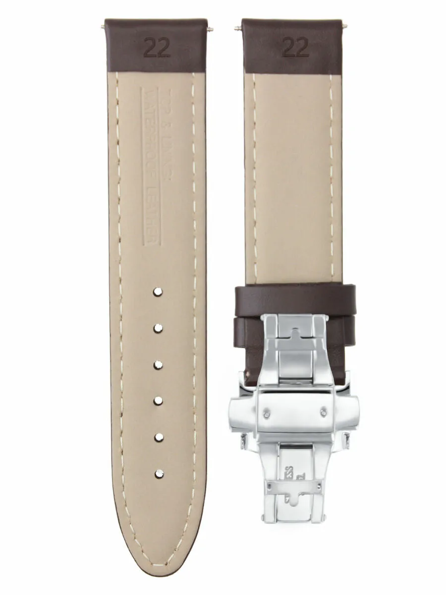 22MM LEATHER STRAP SMOOTH BAND FOR KENNETH COLE WATCH   DEPLOYMENT CLASP D/BROWN