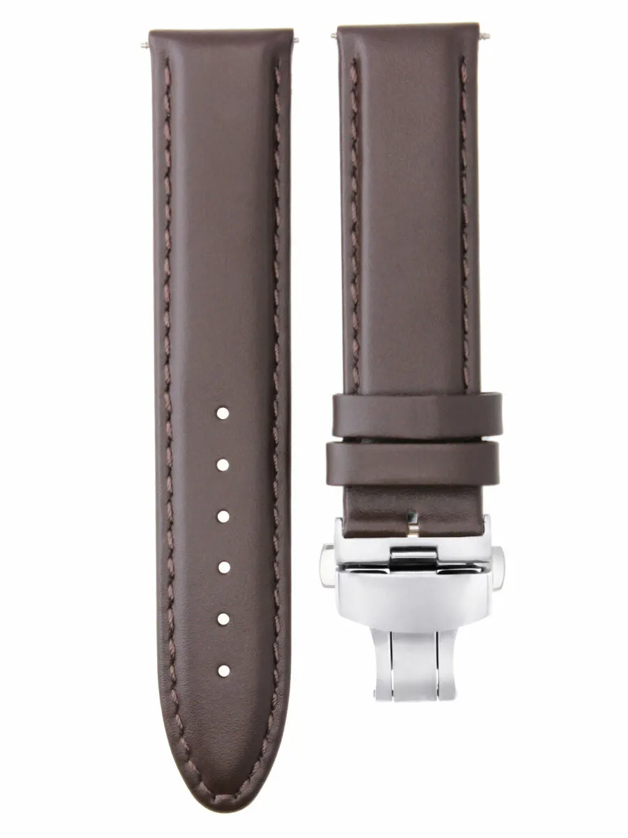 22MM LEATHER STRAP SMOOTH BAND FOR KENNETH COLE WATCH   DEPLOYMENT CLASP D/BROWN