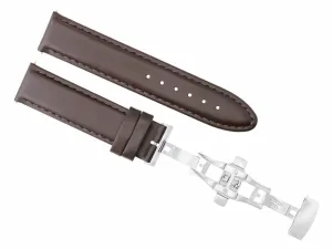 22MM LEATHER STRAP SMOOTH BAND FOR KENNETH COLE WATCH   DEPLOYMENT CLASP D/BROWN