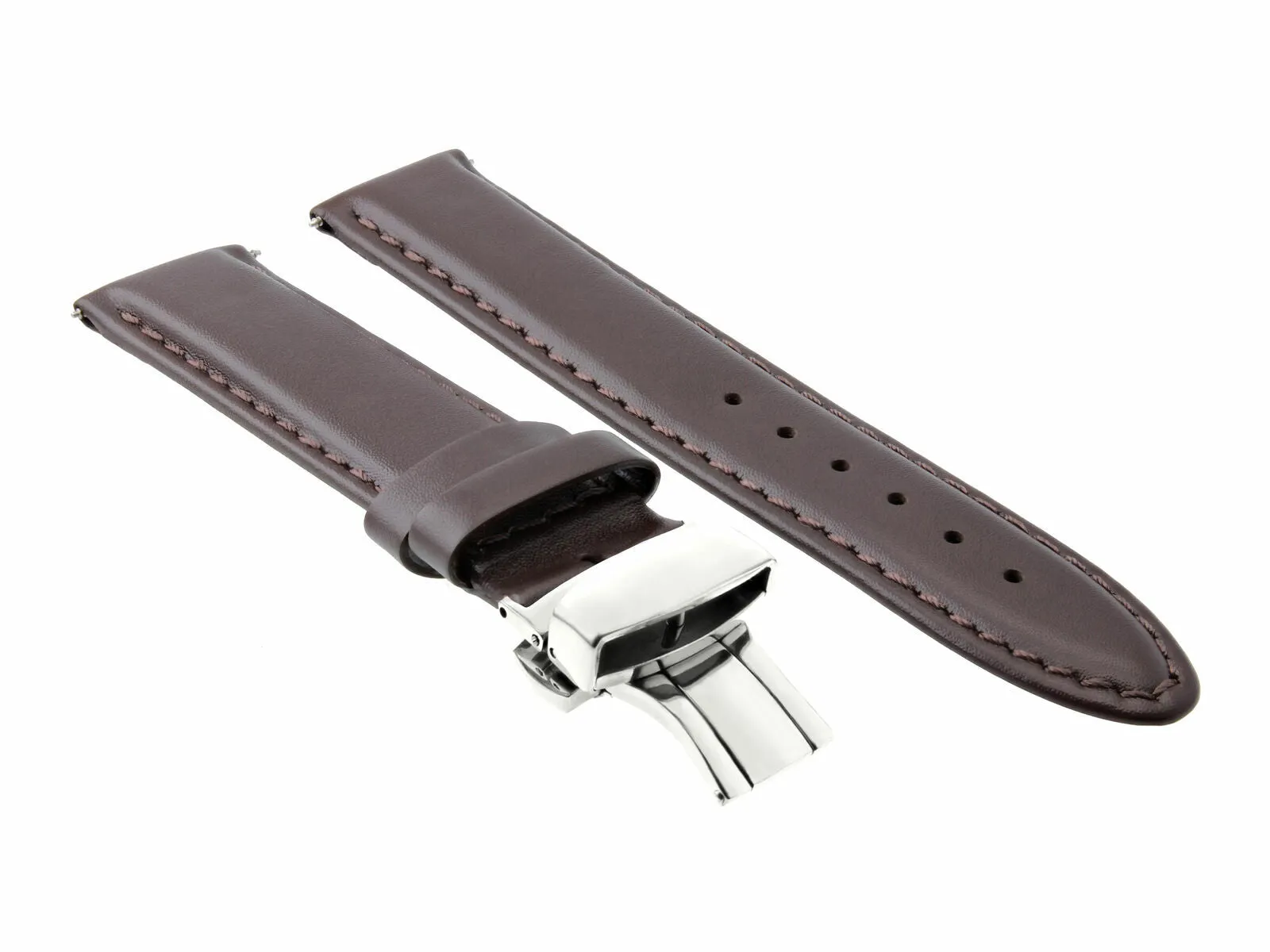 22MM LEATHER STRAP SMOOTH BAND FOR KENNETH COLE WATCH   DEPLOYMENT CLASP D/BROWN