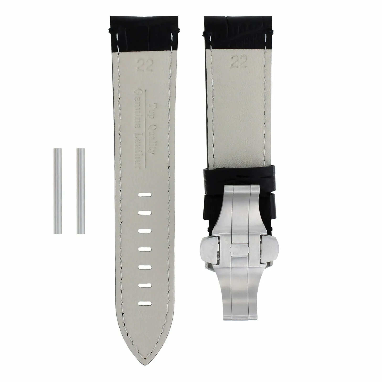 22MM LEATHER WATCH BAND STRAP DEPLOYMENT CLASP FOR MONTBLANC TIMEWALKER BLACK