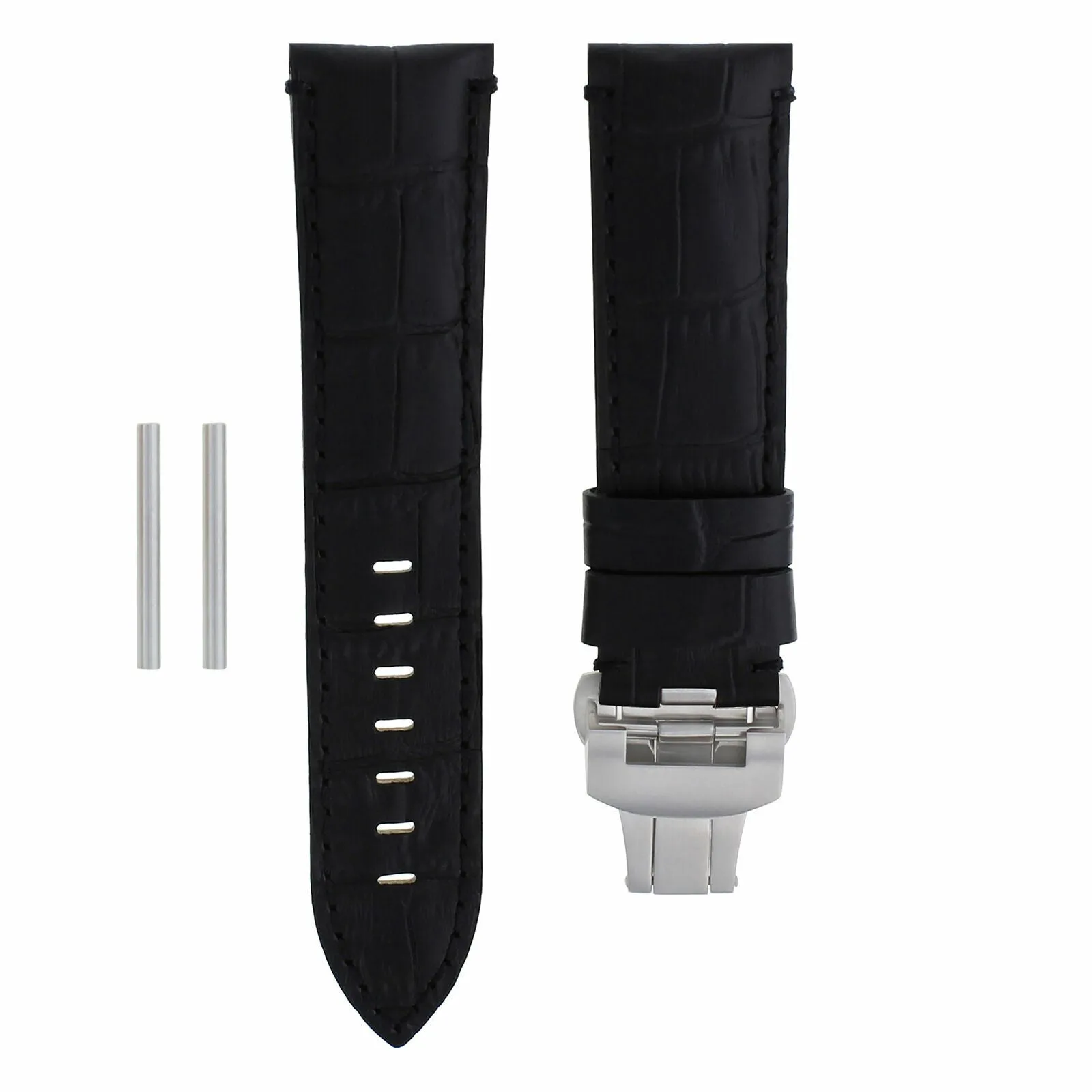 22MM LEATHER WATCH BAND STRAP DEPLOYMENT CLASP FOR MONTBLANC TIMEWALKER BLACK