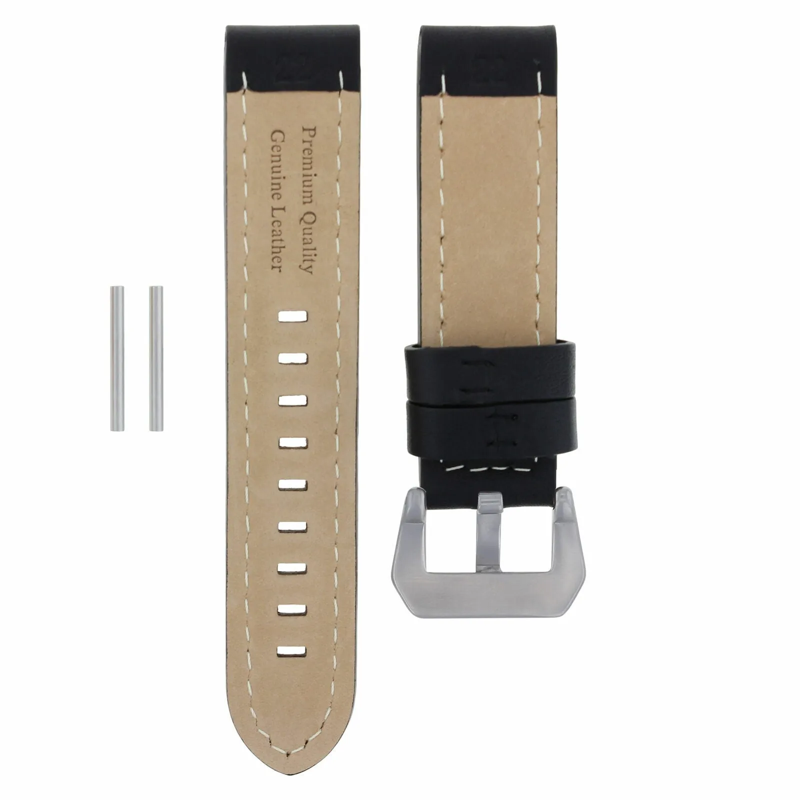 22MM LEATHER WATCH BAND STRAP FOR PAM PANERAI MARINA LUMINOR WATCH BLACK LONG