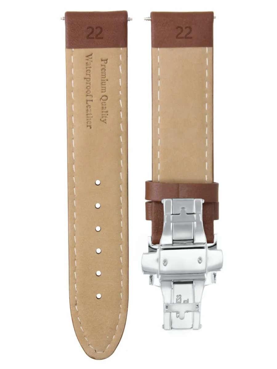 22MM LEATHER WATCH STRAP SMOOTH BAND DEPLOYMENT BUCKLE FOR INVICTA WATCH L/BROWN