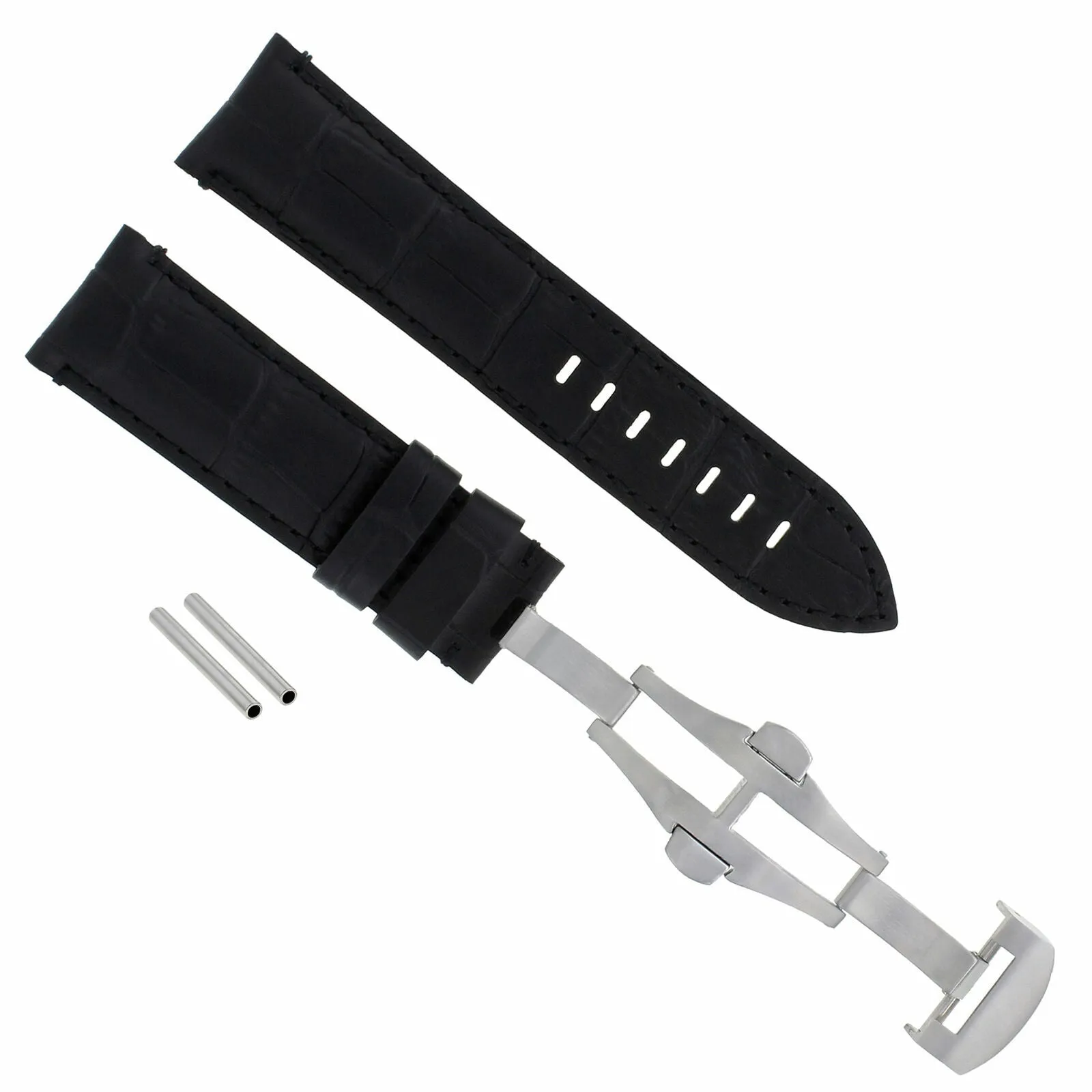 22MM PAM LEATHER BAND STRAP FOR PANERAI 111 119 244 GMT DEPLOYMENT CLASP BLACK