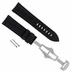 22MM PAM LEATHER BAND STRAP FOR PANERAI 111 119 244 GMT DEPLOYMENT CLASP BLACK