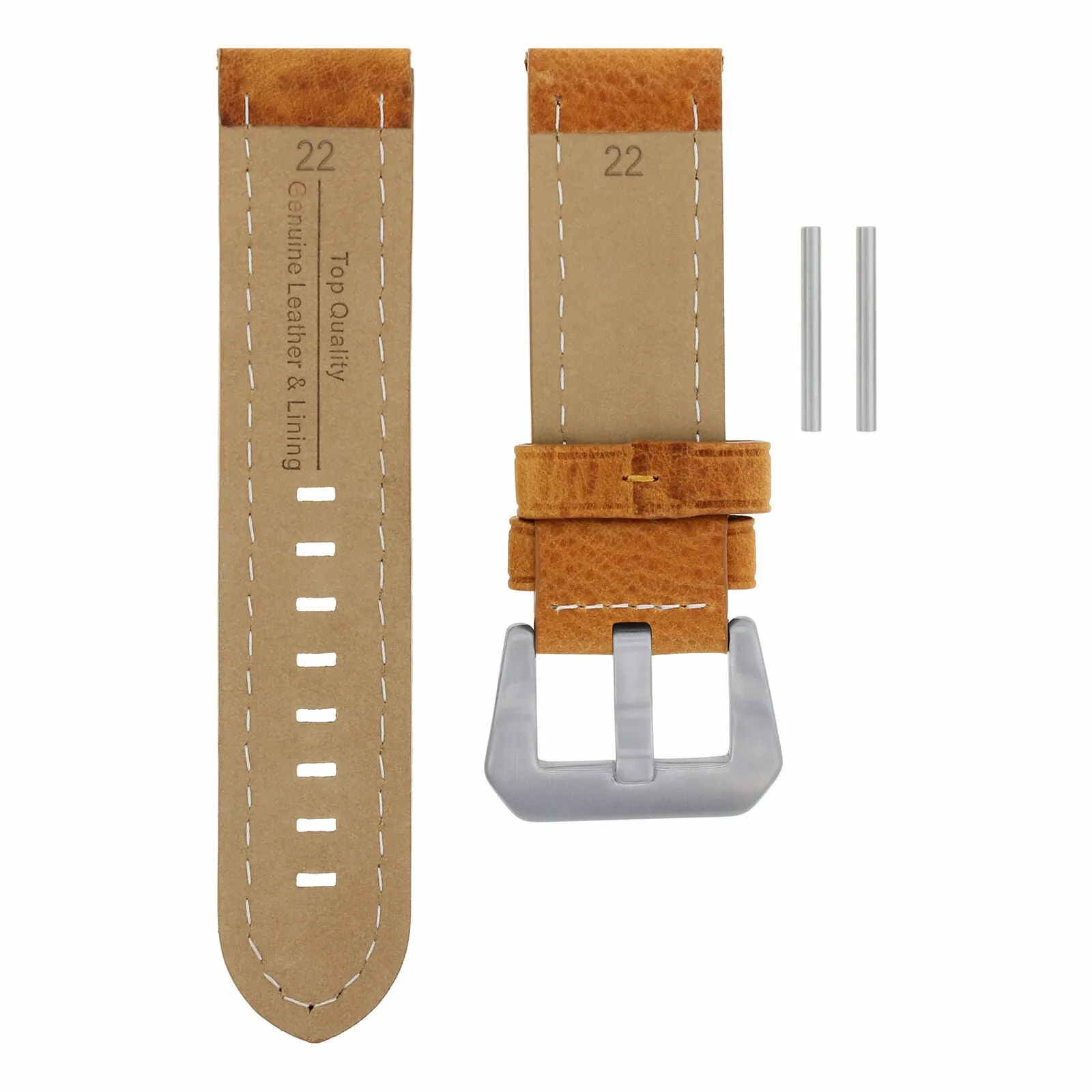 22MM PREMIUM LEATHER PAM WATCH BAND STRAP FOR PANERAI MARINA TAN ORANGE STITCH