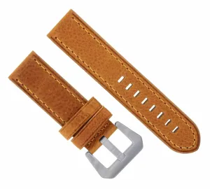 22MM PREMIUM LEATHER PAM WATCH BAND STRAP FOR PANERAI MARINA TAN ORANGE STITCH