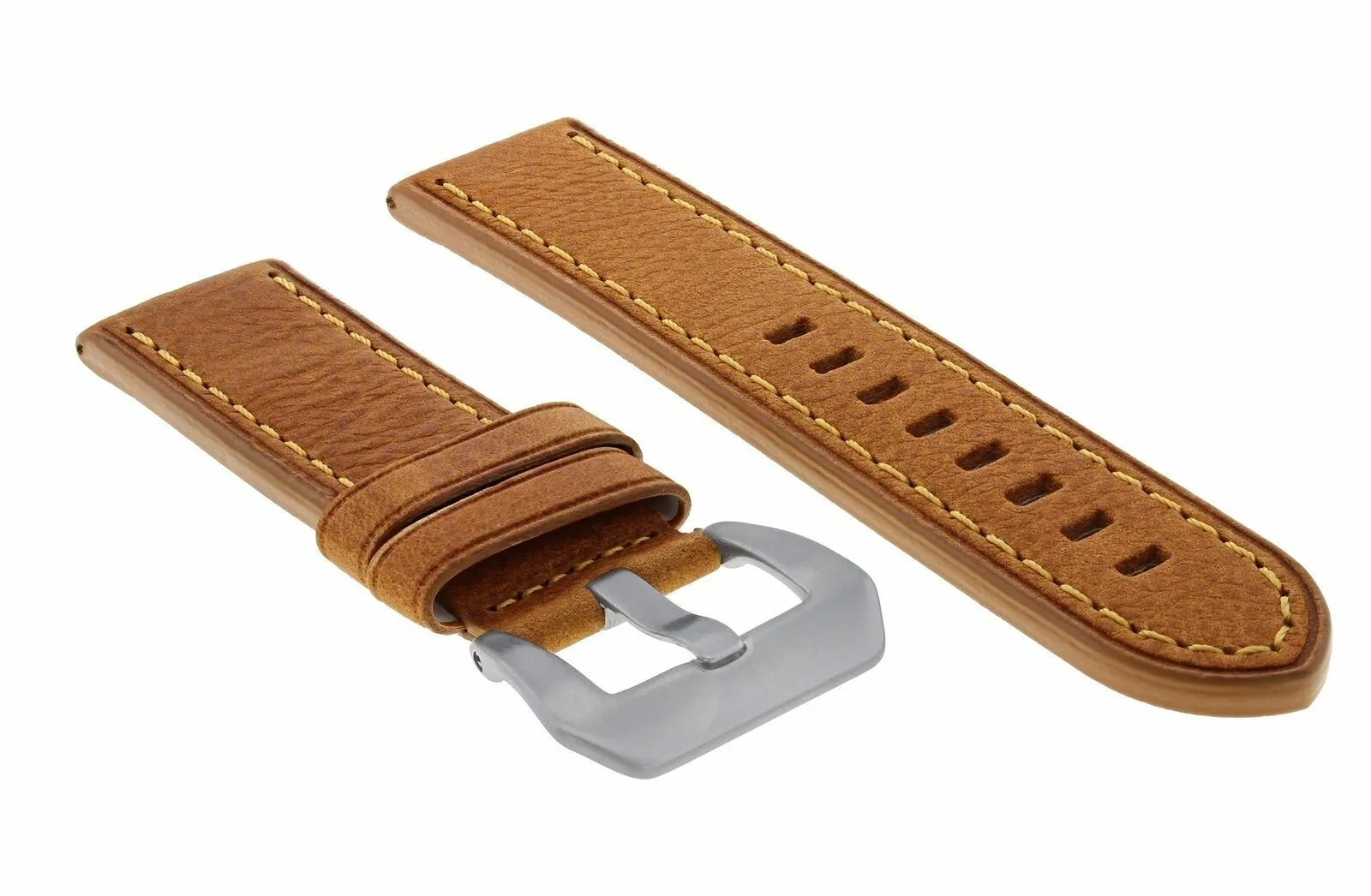 22MM PREMIUM LEATHER PAM WATCH BAND STRAP FOR PANERAI MARINA TAN ORANGE STITCH