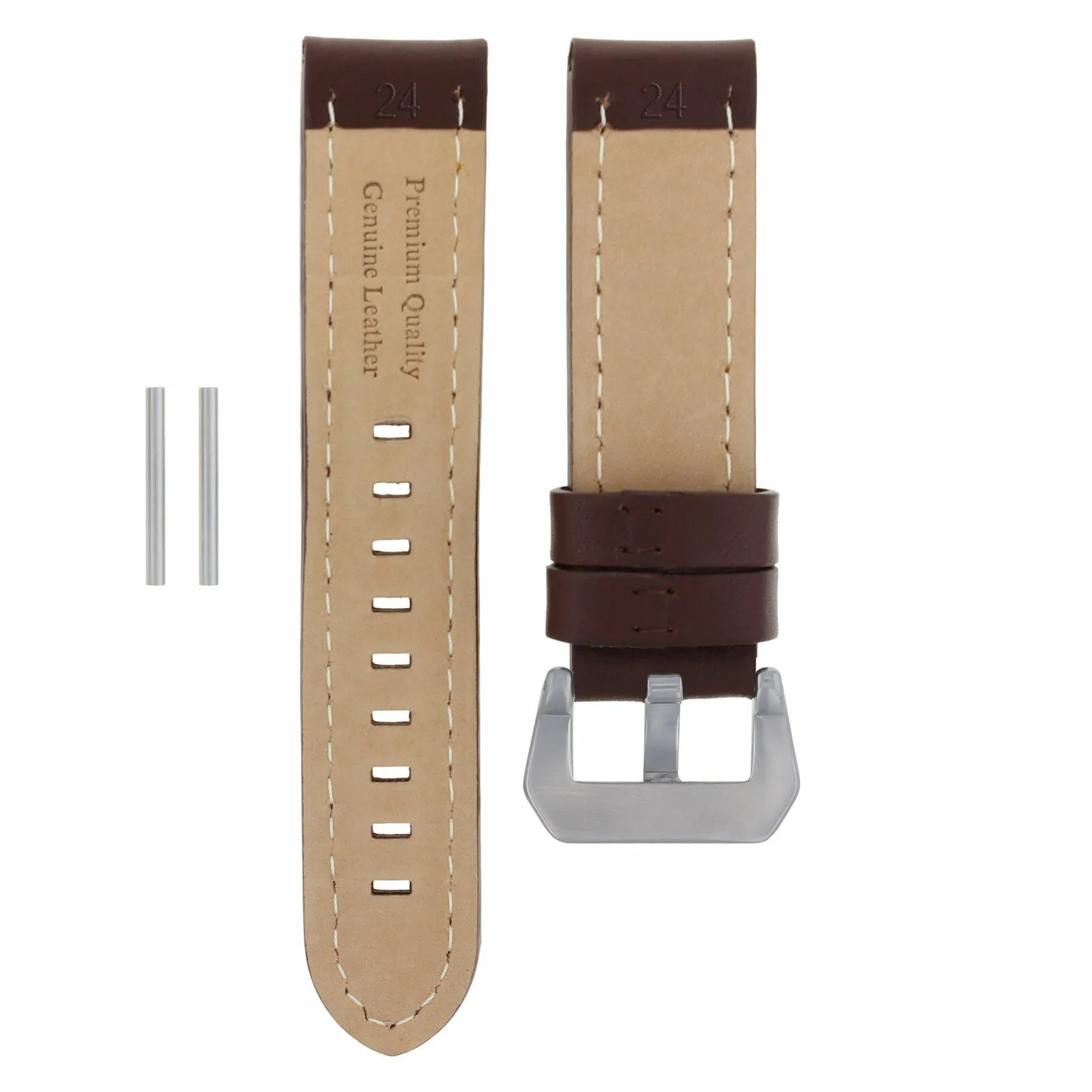 24MM LEATHER WATCH BAND LONG STRAP FOR PAM 44MM PANERAI BROWN ORANGE STITCH
