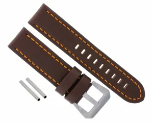 24MM LEATHER WATCH BAND LONG STRAP FOR PAM 44MM PANERAI BROWN ORANGE STITCH