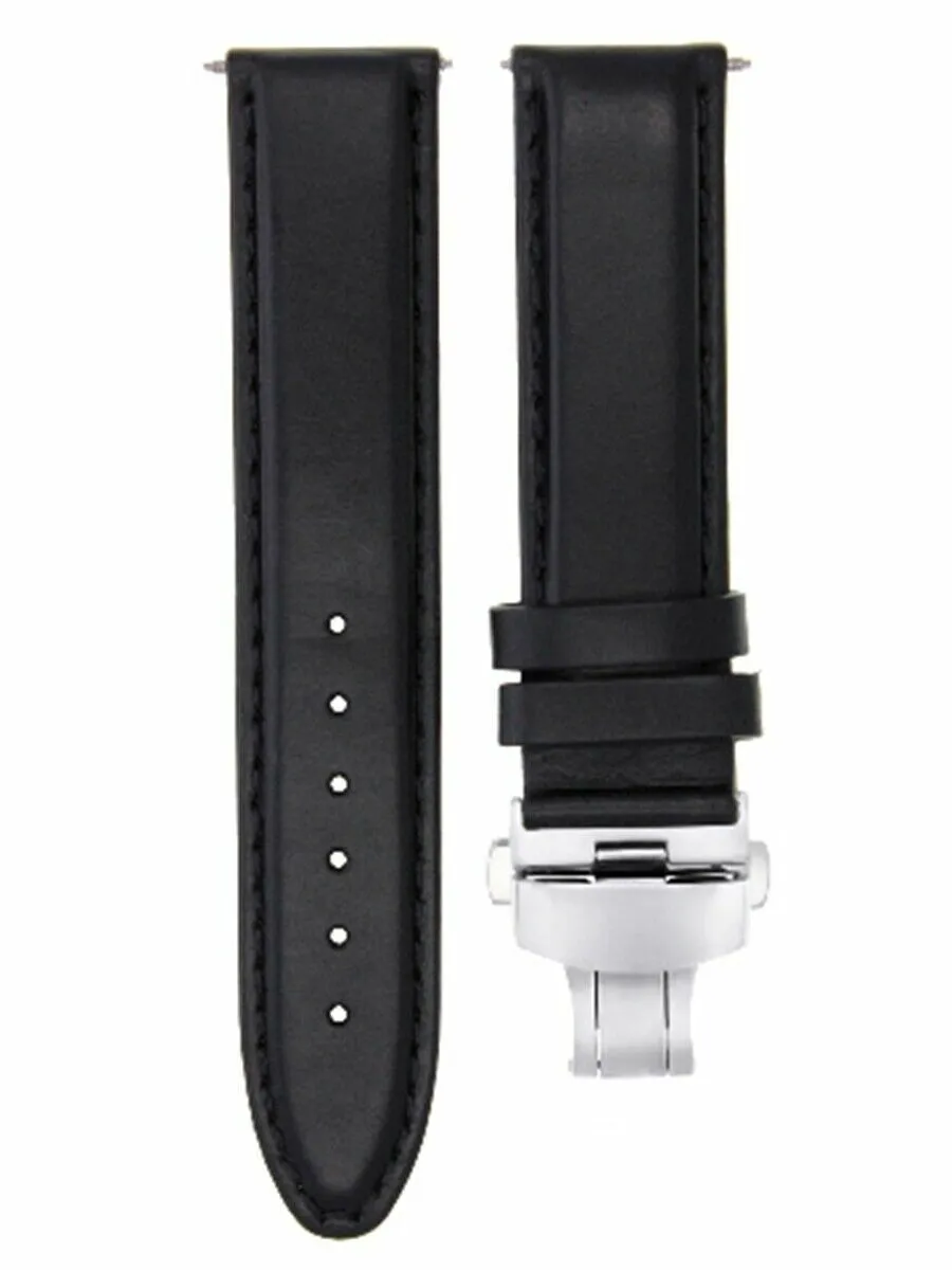 24MM LEATHER WATCH BAND SMOOTH STRAP CLASP FOR BREITLING NAVITIMER COLT BLACK