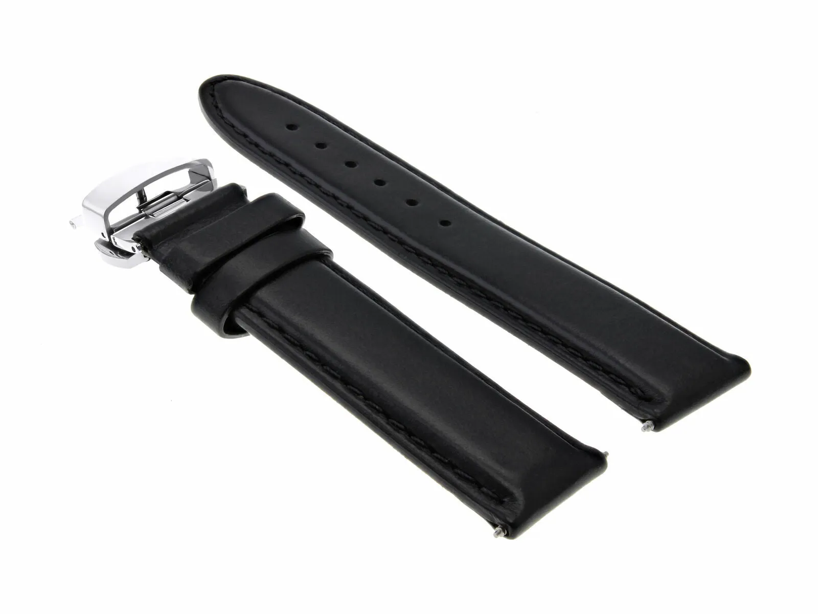 24MM LEATHER WATCH BAND SMOOTH STRAP CLASP FOR BREITLING NAVITIMER COLT BLACK