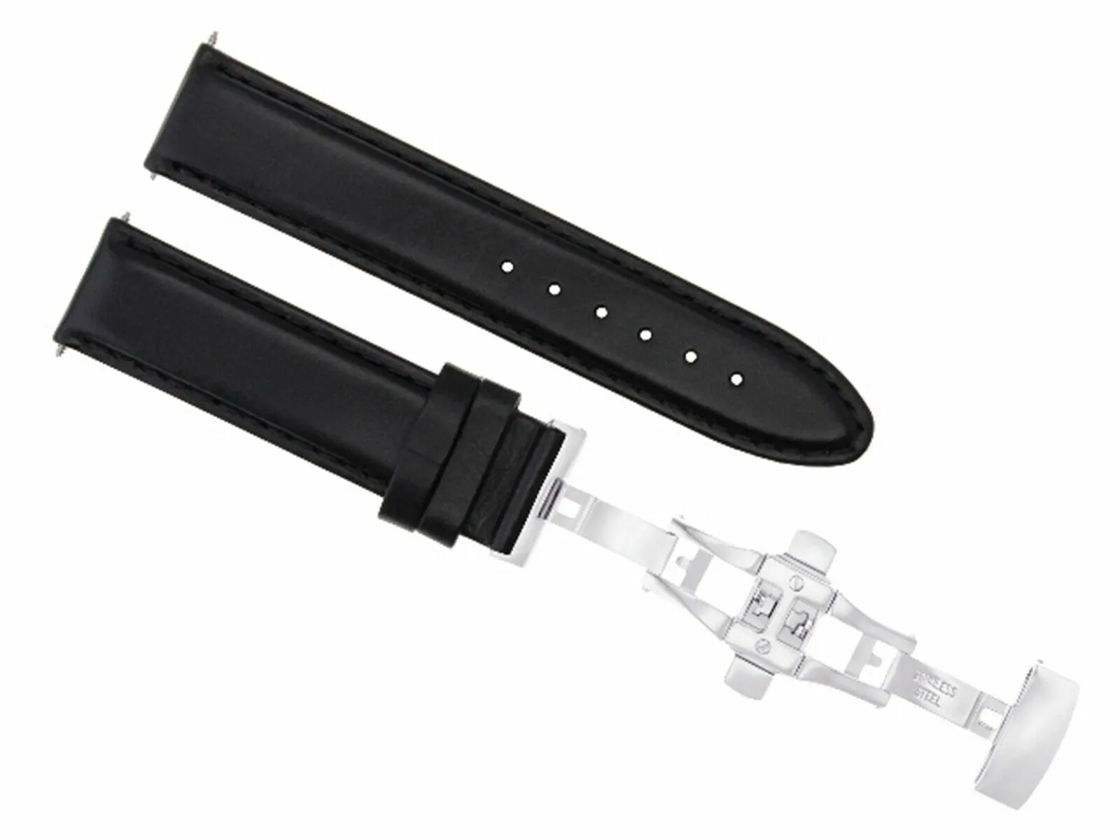 24MM LEATHER WATCH BAND SMOOTH STRAP CLASP FOR BREITLING NAVITIMER COLT BLACK
