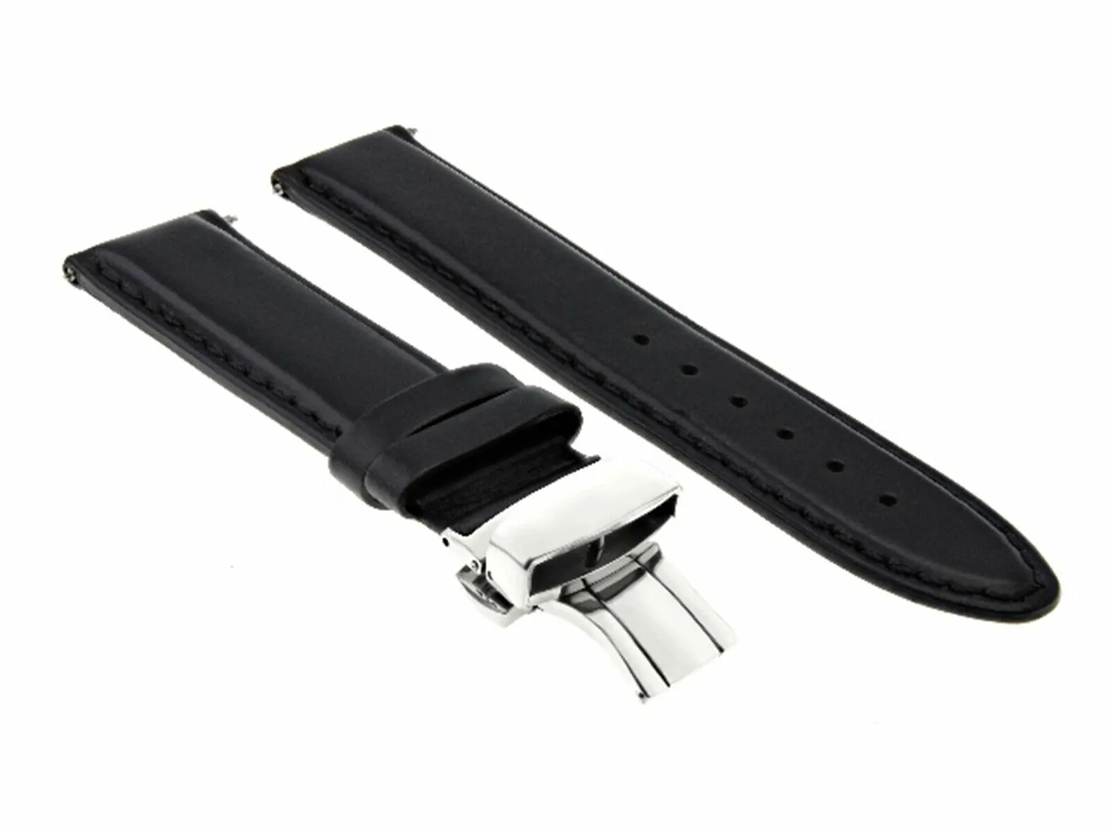 24MM LEATHER WATCH BAND SMOOTH STRAP CLASP FOR BREITLING NAVITIMER COLT BLACK