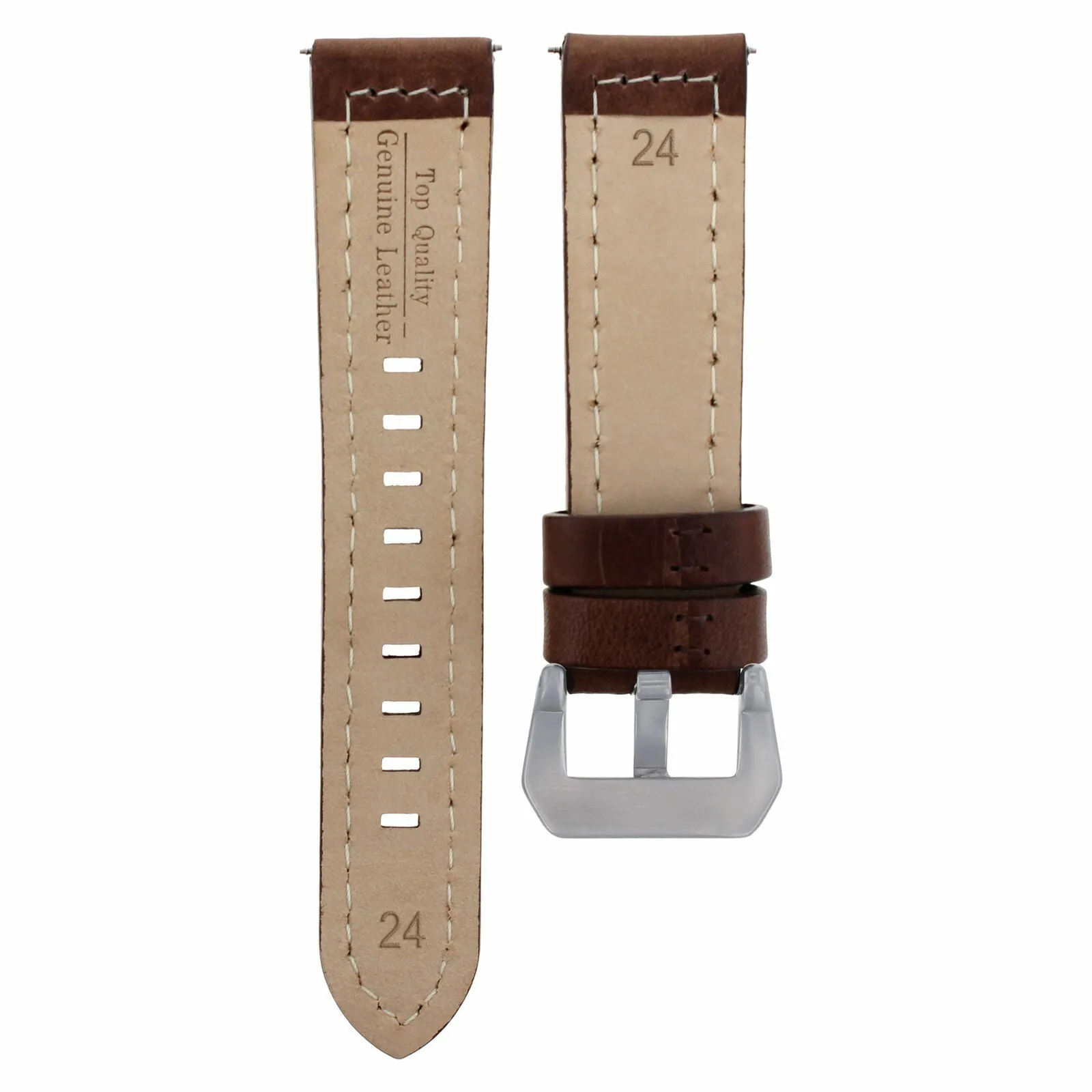 24MM PREMIUM LEATHER WATCH BAND STRAP FOR PAM 44MM PANERAI GMT D/BROWN LONG