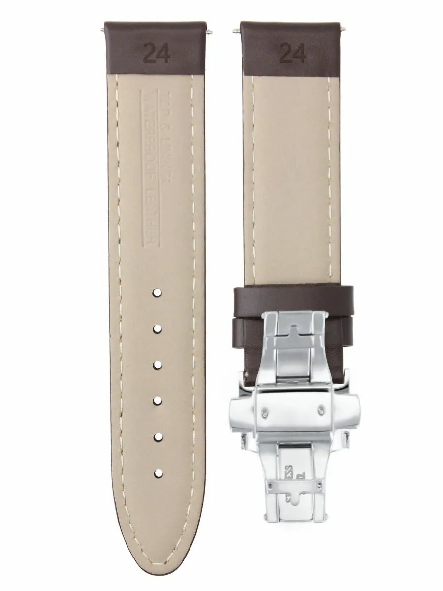 24MM SMOOTH LEATHER WATCH STRAP BAND FOR BREITLING SUPEROCEAN CLASP D/BROWN