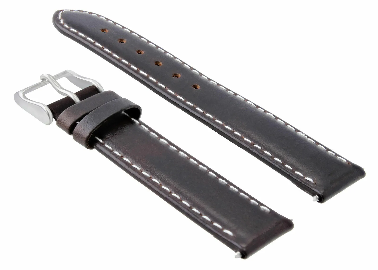 26MM SMOOTH LEATHER WATCH STRAP FOR BREITLING NAVITIMER DARK BROWN WHITE STITCH