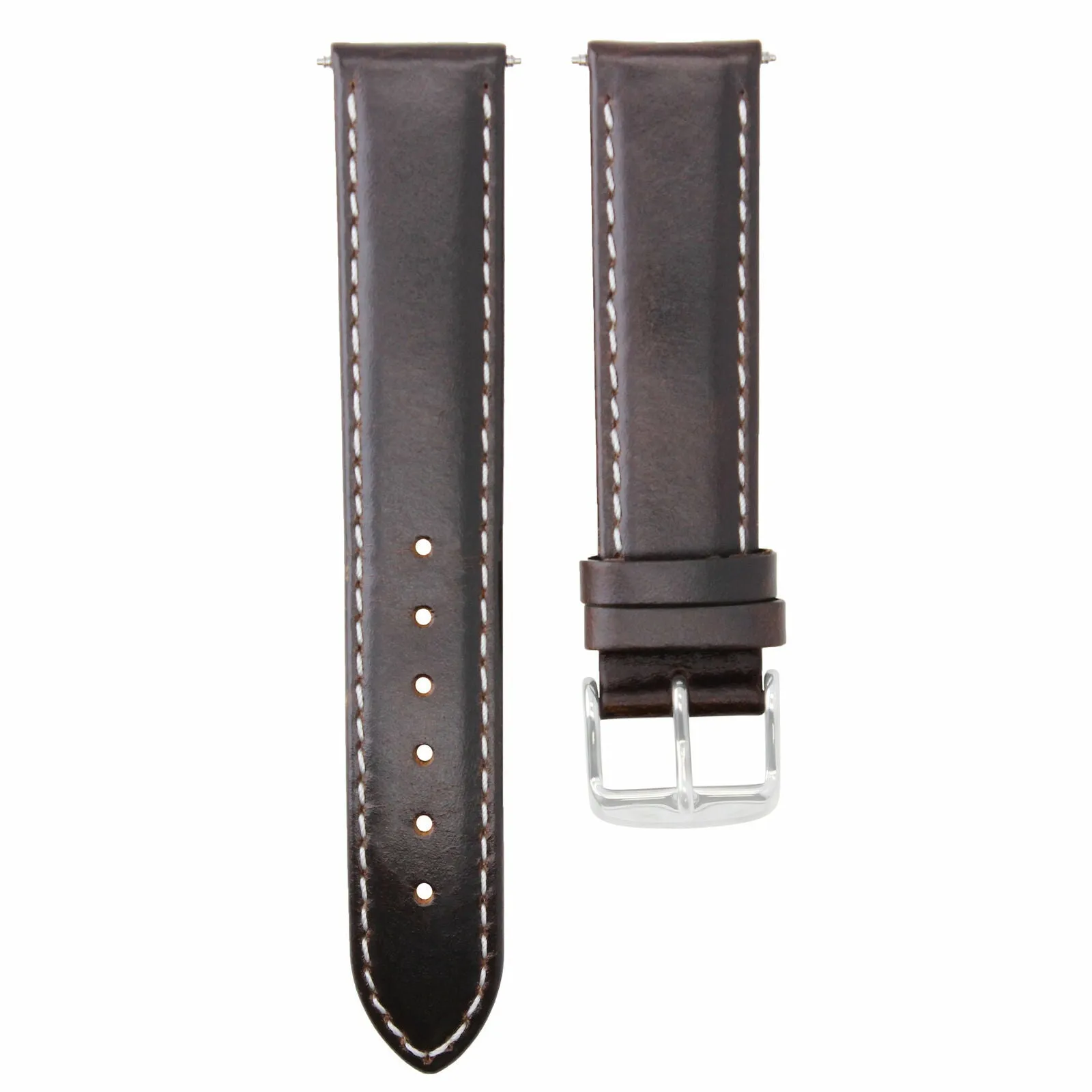 26MM SMOOTH LEATHER WATCH STRAP FOR BREITLING NAVITIMER DARK BROWN WHITE STITCH