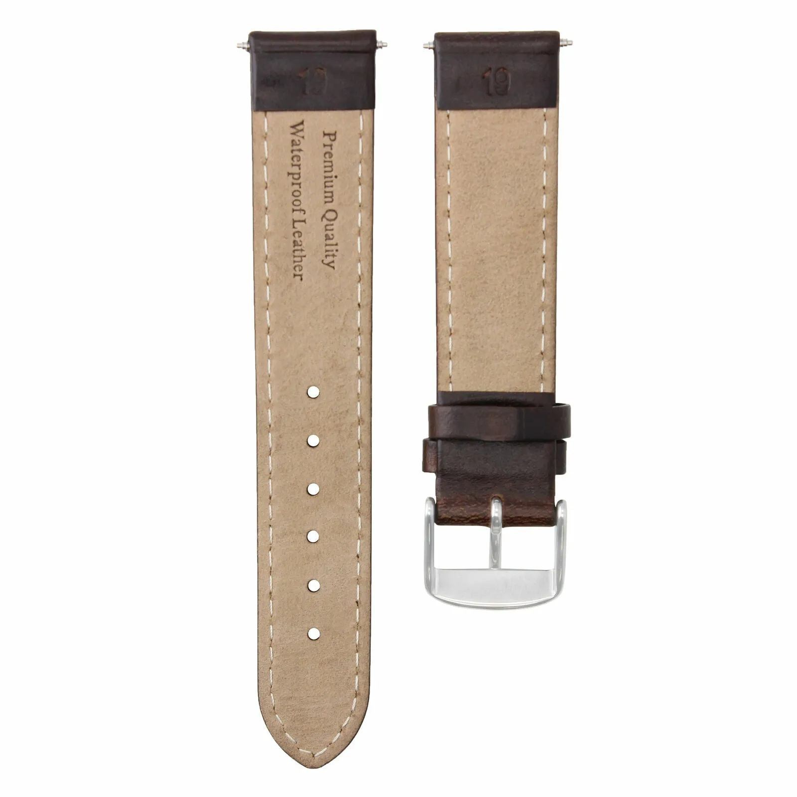26MM SMOOTH LEATHER WATCH STRAP FOR BREITLING NAVITIMER DARK BROWN WHITE STITCH