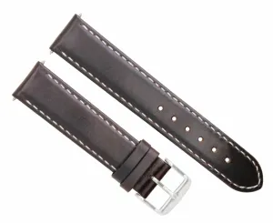 26MM SMOOTH LEATHER WATCH STRAP FOR BREITLING NAVITIMER DARK BROWN WHITE STITCH
