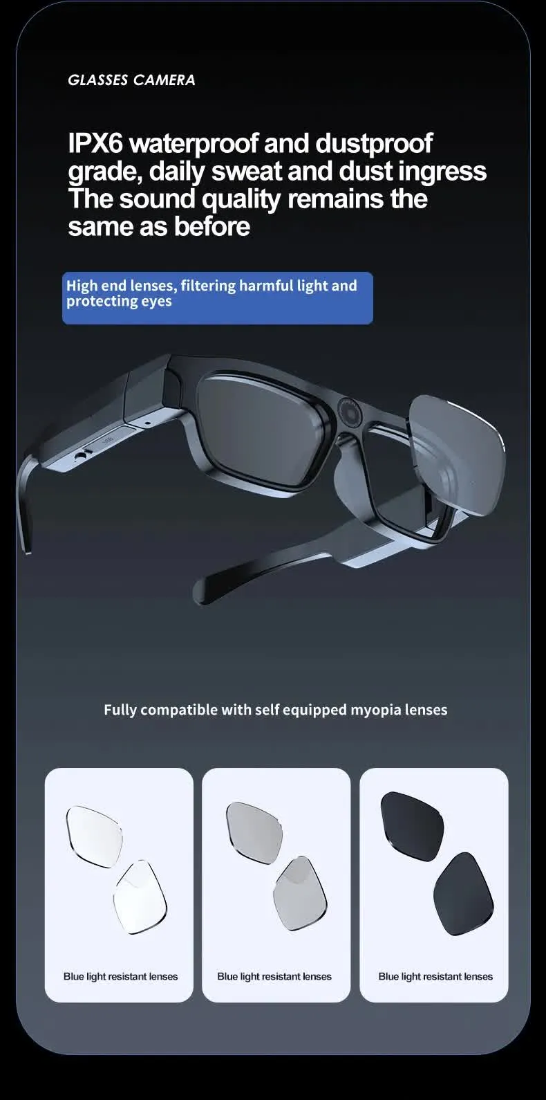 4K Smart Bluetooth Glasses with Camera | 16GB Storage | Multifunctional Dash Cam & Live Streaming Glasses
