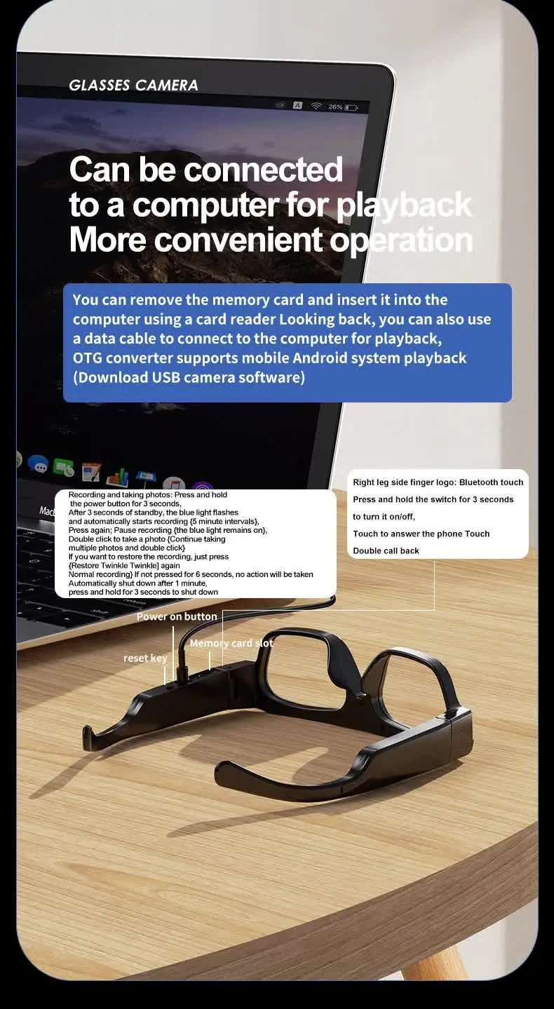 4K Smart Bluetooth Glasses with Camera | 16GB Storage | Multifunctional Dash Cam & Live Streaming Glasses