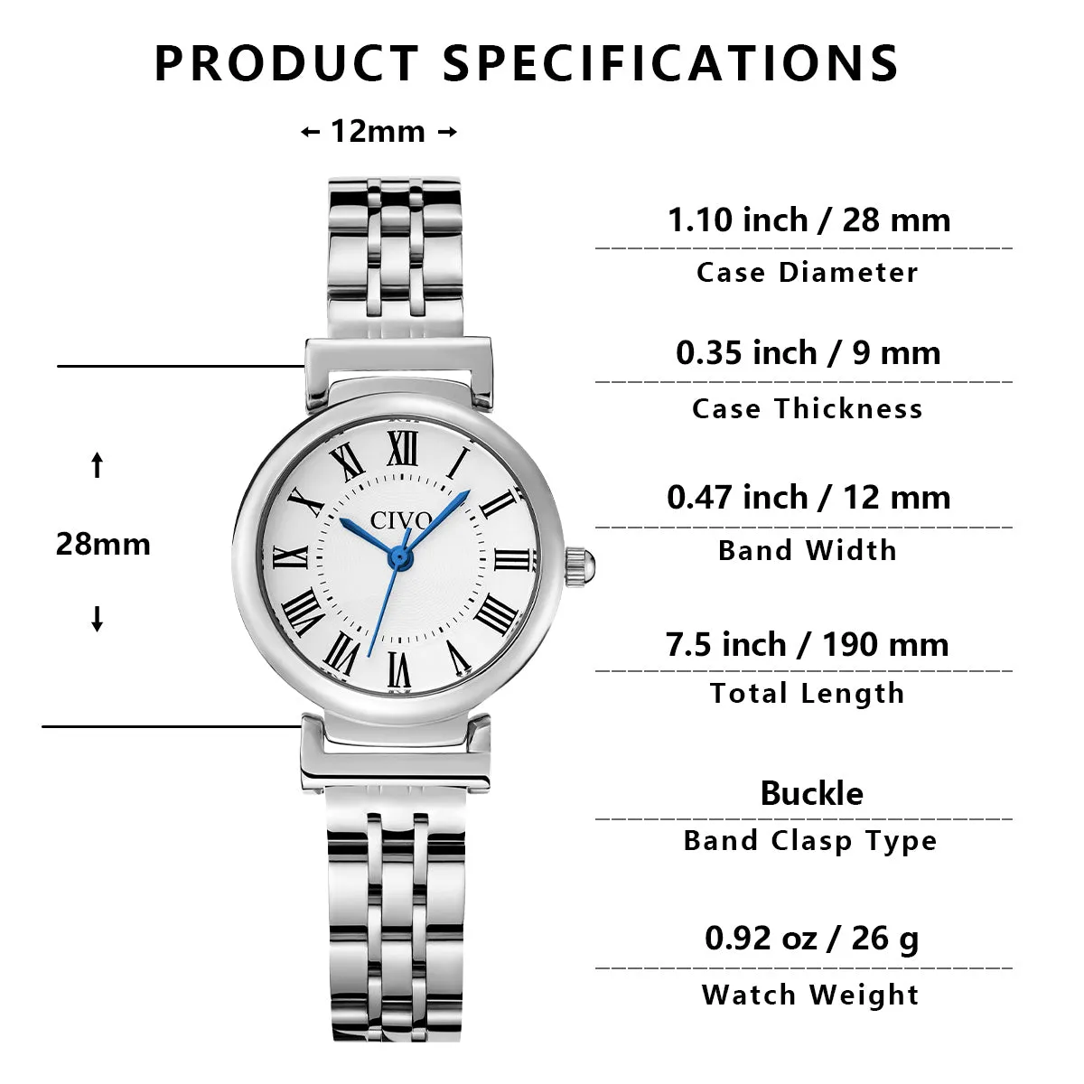 8129C | Quartz Women Watch | Stainless steel Band