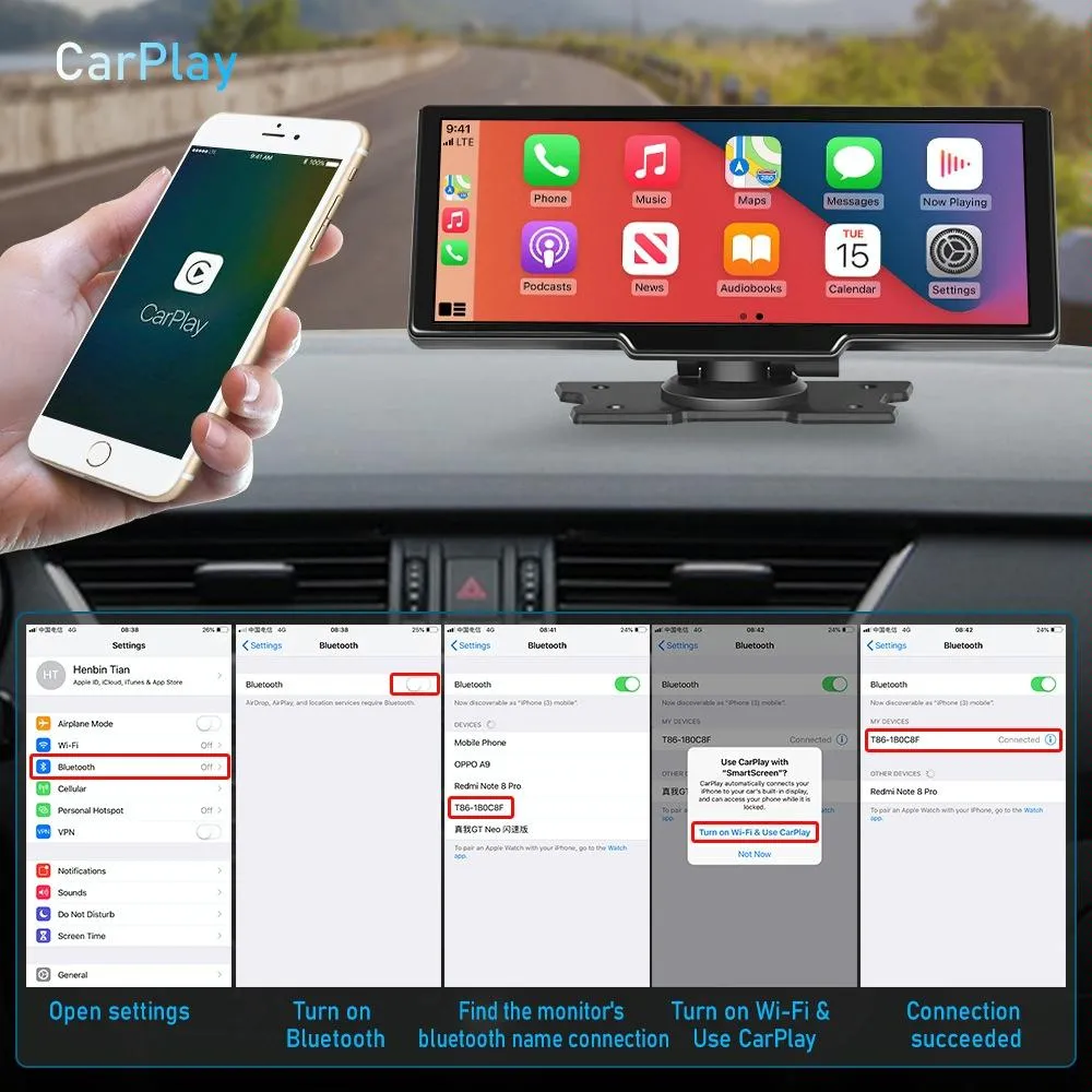 9.3 Hd Wired Smart Player With Wireless Carplay - Split-Screen Display Black