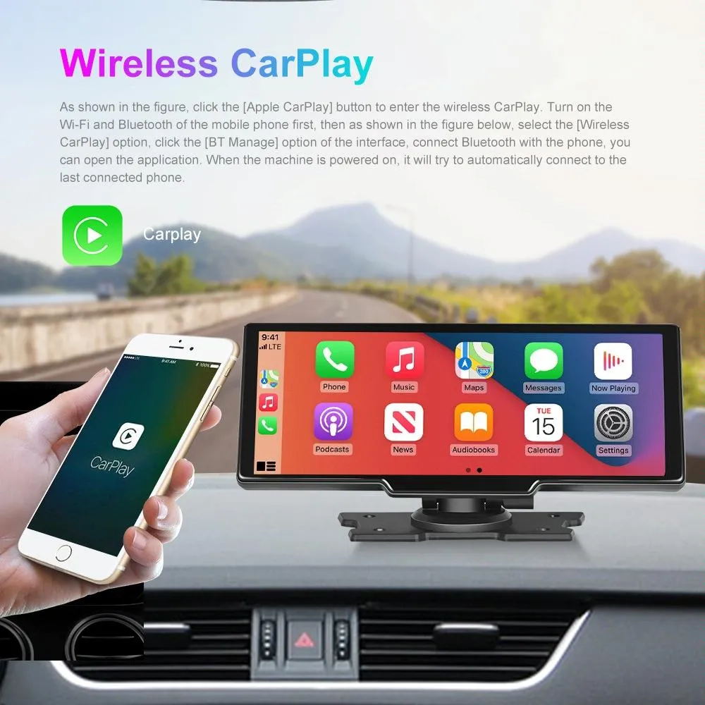 9.3 Hd Wired Smart Player With Wireless Carplay - Split-Screen Display Black