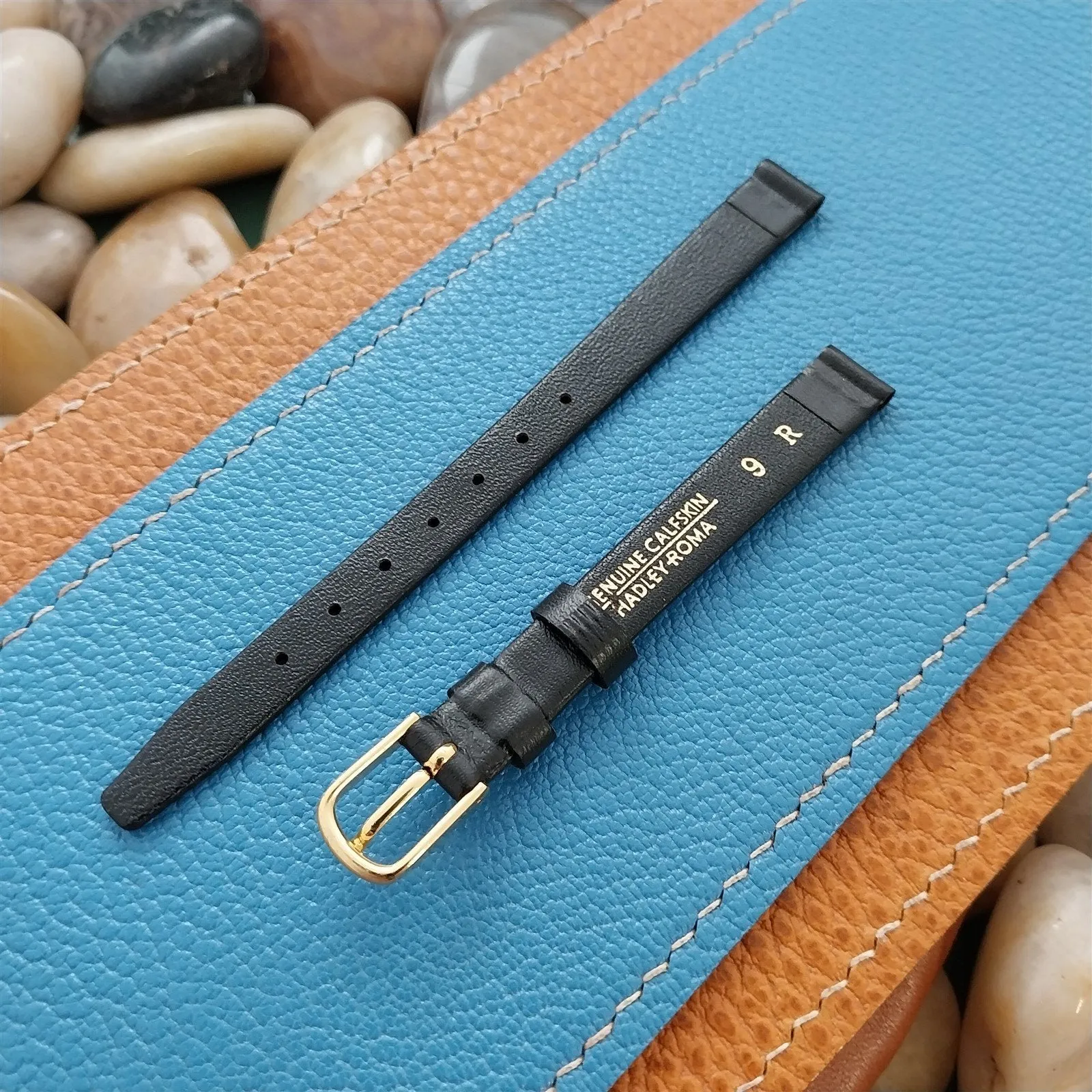 9mm Hadley Roma Black Calfskin Leather Ladies nos Unused Vintage Watch Band